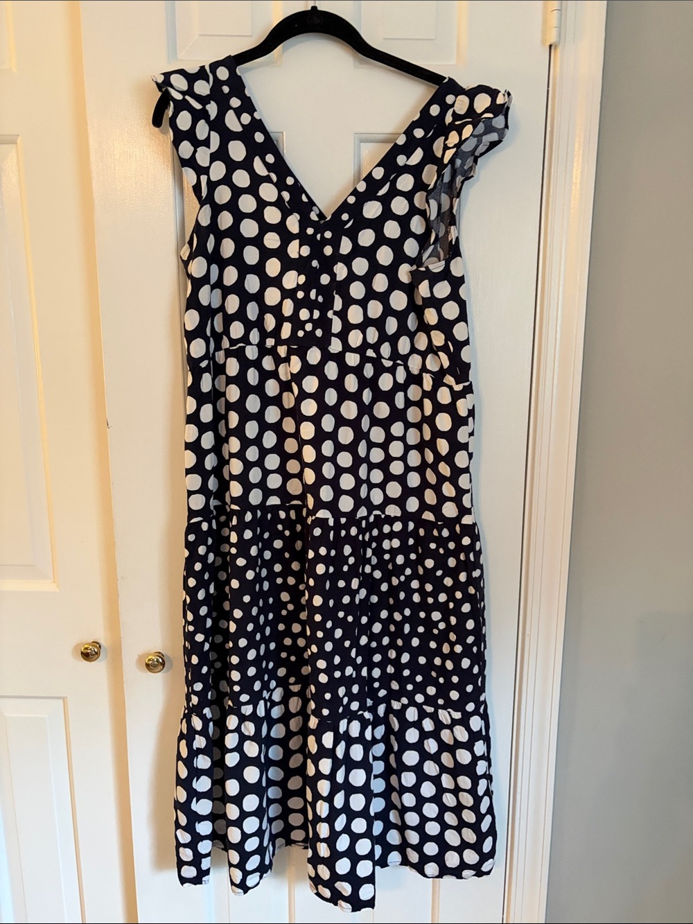 LOFT Navy and White Polka Dot Midi Dress
